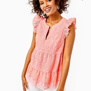Lilly Pulitzer Keila Top in Peach Eyelet